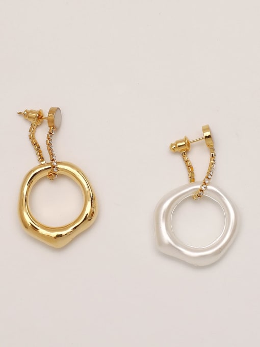 Golden white [circle] Brass hollow Geometric Vintage Drop Trend Korean Fashion Earring